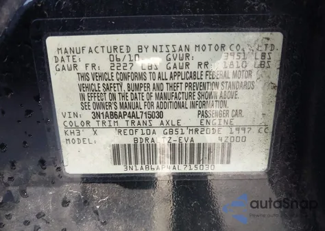 2010 Nissan Sentra 2.0Sr z USA, uszkodzony, nr VIN 3N1AB6AP4AL715030